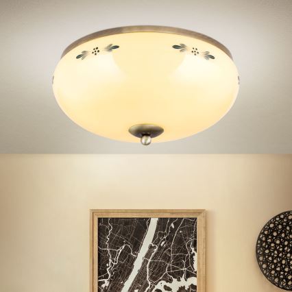 Lampa sufitowa LANDHAUS 3xE27/60W/230V Ø 35 cm brązowy/beżowy/niebieski