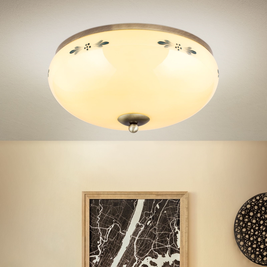 Lampa sufitowa LANDHAUS 3xE27/60W/230V Ø 35 cm brązowy/beżowy/niebieski