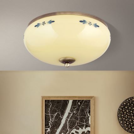 Lampa sufitowa LANDHAUS 3xE27/60W/230V Ø 35 cm brązowy/beżowy/niebieski