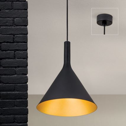 Lampa wisząca na przewodzie GUNDA 1xE27/60W/230V, śr. 25 cm, czarny/złoty