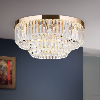 LED Ściemnialny plafon kryształowy PRISM LED/80W/230V śr. 55 cm 24K złoty
