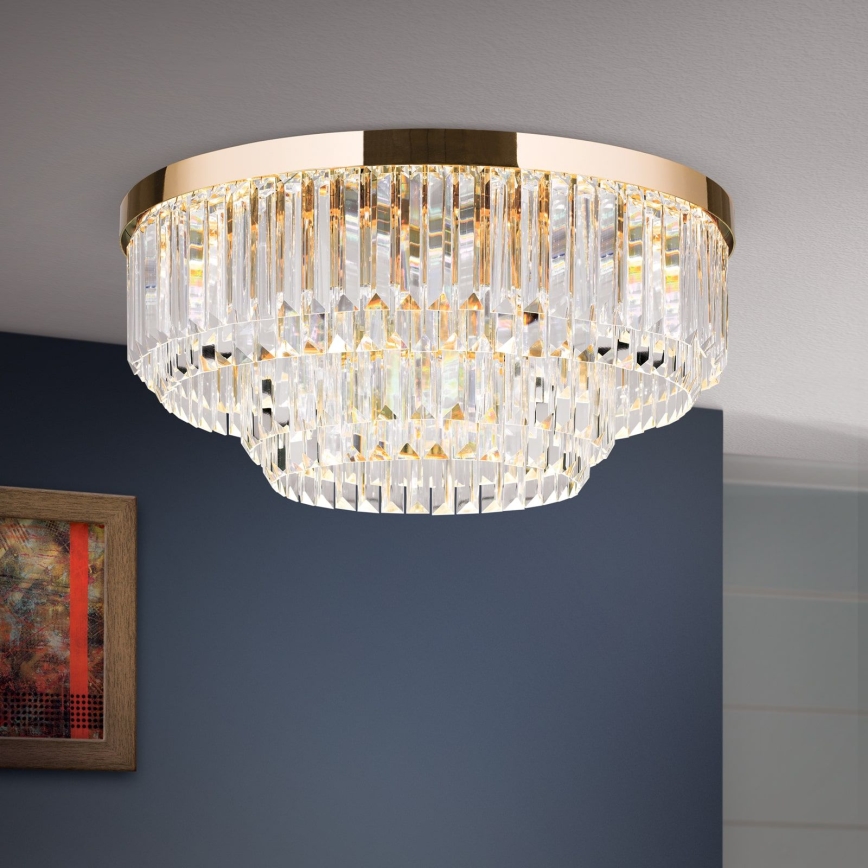 LED Ściemnialny plafon kryształowy PRISM LED/80W/230V śr. 55 cm 24K złoty