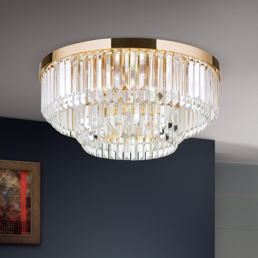 LED Ściemnialny plafon kryształowy PRISM LED/80W/230V śr. 55 cm 24K złoty