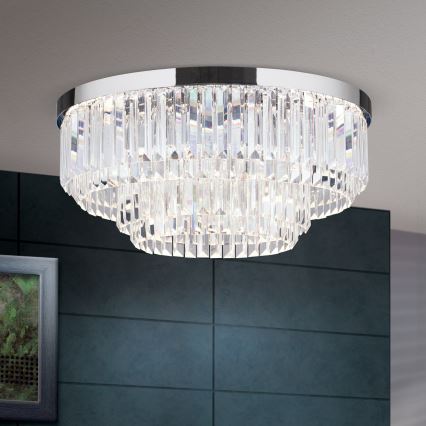 LED Ściemnialny plafon kryształowy PRISM LED/80W/230V śr. 55 cm chrom błyszczący