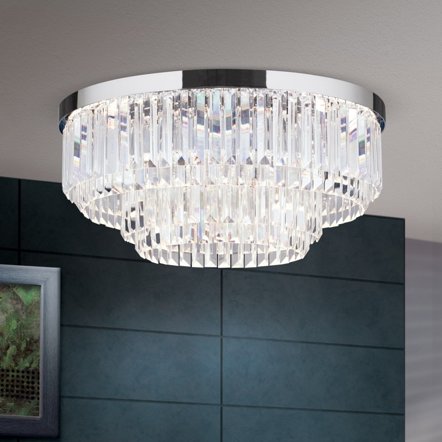 LED Ściemnialny plafon kryształowy PRISM LED/80W/230V śr. 55 cm chrom błyszczący