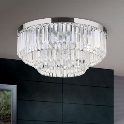 LED Ściemnialny plafon kryształowy PRISM LED/80W/230V śr. 55 cm chrom błyszczący