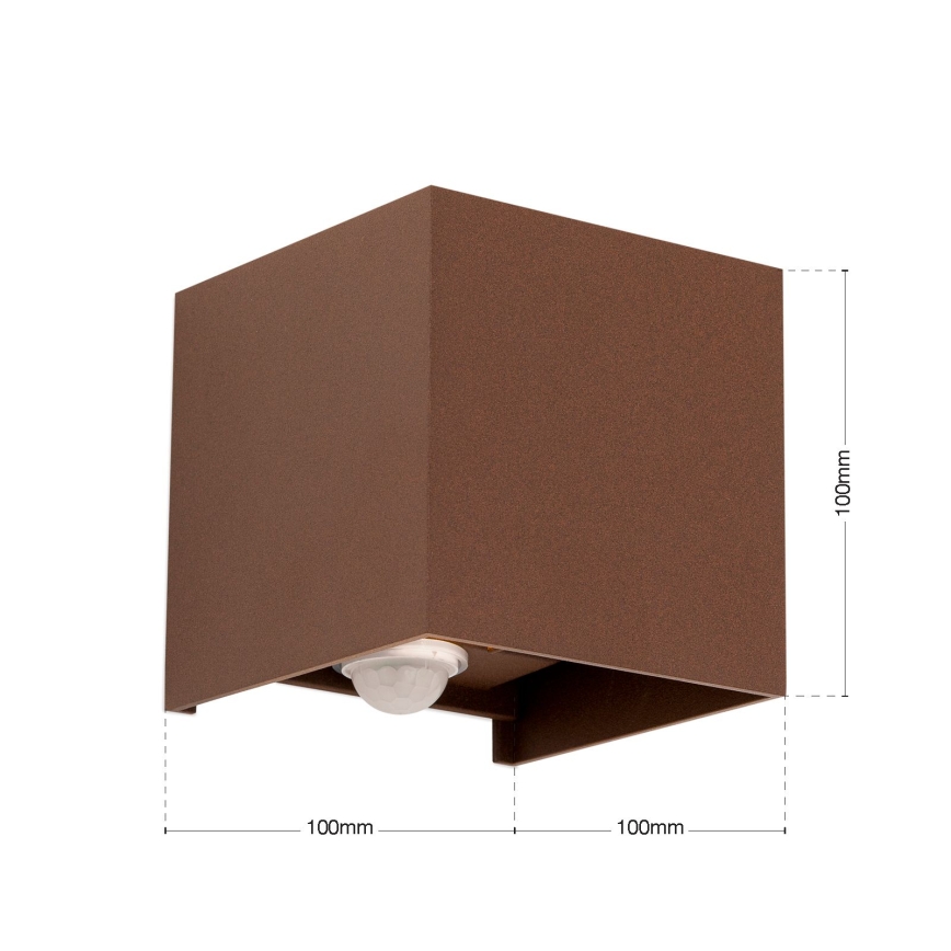 Zewnętrzny kinkiet z czujnikiem ruchu i zmierzchu CUBE-S LED/13W/230V IP54 brązowy