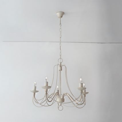 Żyrandol na łańcuchu VELA 5xE14/40W/230V śr. 60 cm biały/złoty/patyna