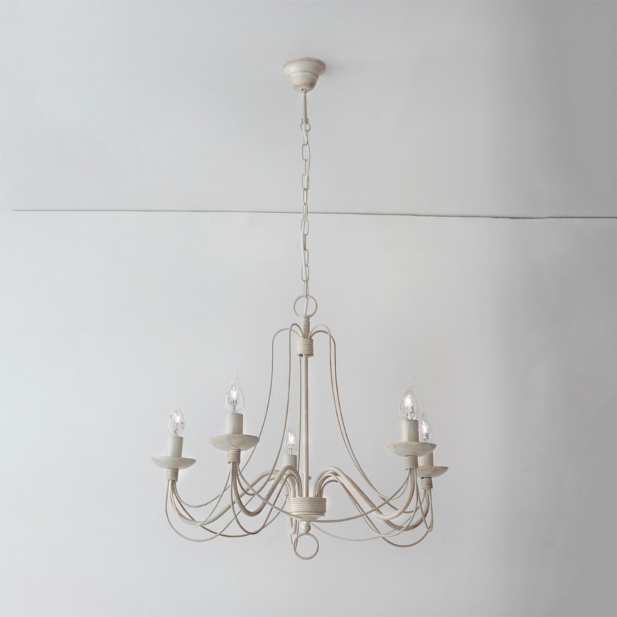 Żyrandol na łańcuchu VELA 5xE14/40W/230V śr. 60 cm biały/złoty/patyna