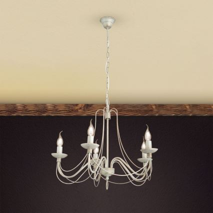 Żyrandol na łańcuchu VELA 5xE14/40W/230V śr. 60 cm biały/złoty/patyna