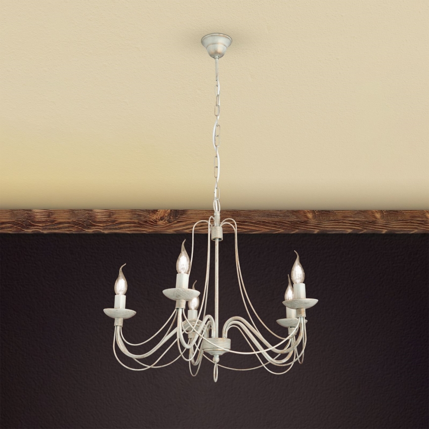 Żyrandol na łańcuchu VELA 5xE14/40W/230V śr. 60 cm biały/złoty/patyna