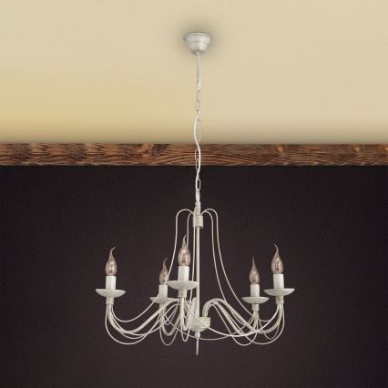 Żyrandol na łańcuchu VELA 5xE14/40W/230V śr. 60 cm biały/złoty/patyna