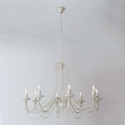 Żyrandol na łańcuchu VELA 8xE14/40W/230V śr. 80 cm biały/złoty/patyna