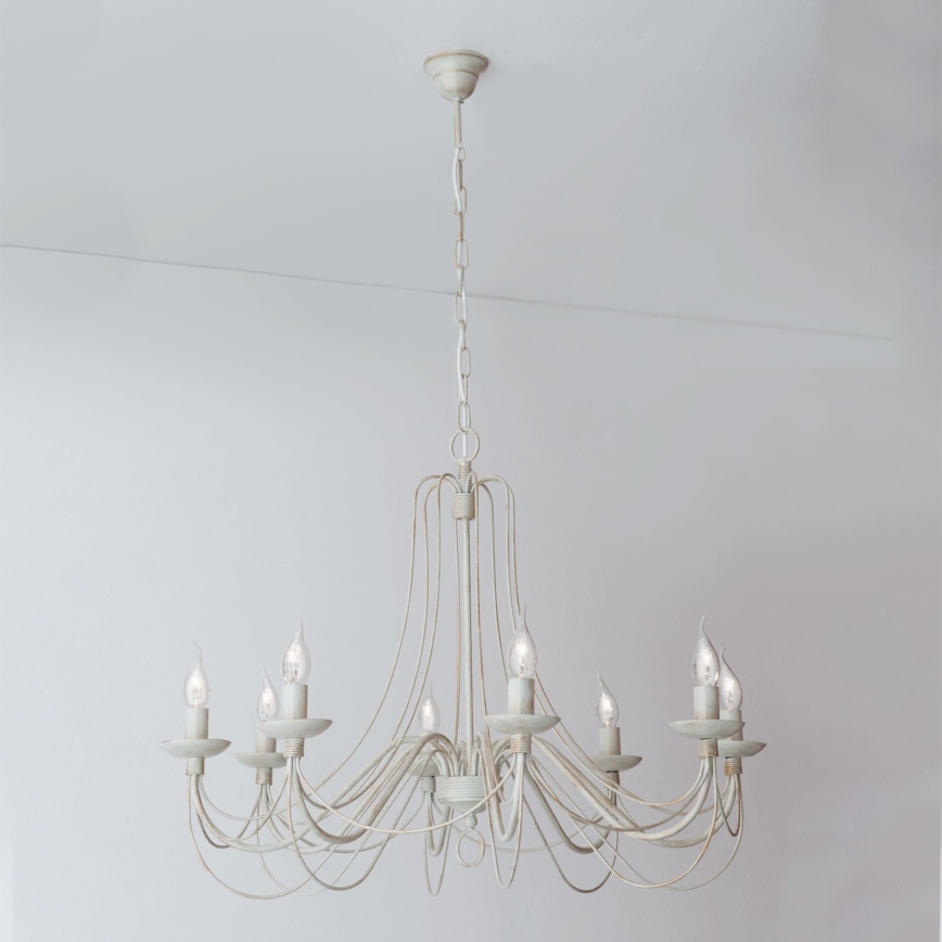 Żyrandol na łańcuchu VELA 8xE14/40W/230V śr. 80 cm biały/złoty/patyna