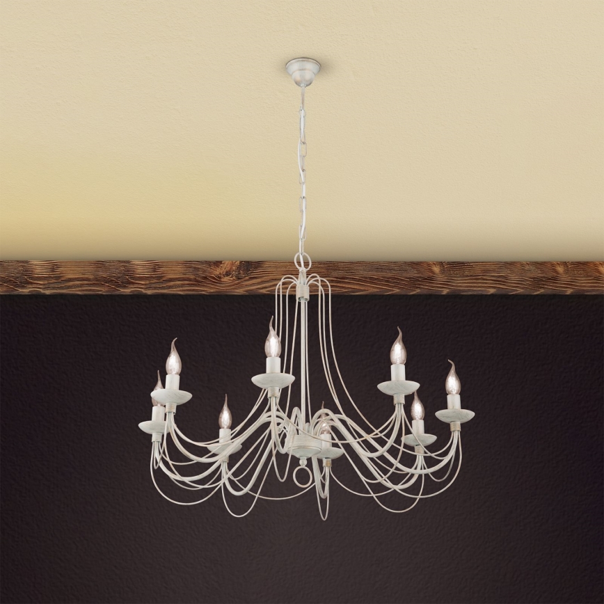 Żyrandol na łańcuchu VELA 8xE14/40W/230V śr. 80 cm biały/złoty/patyna