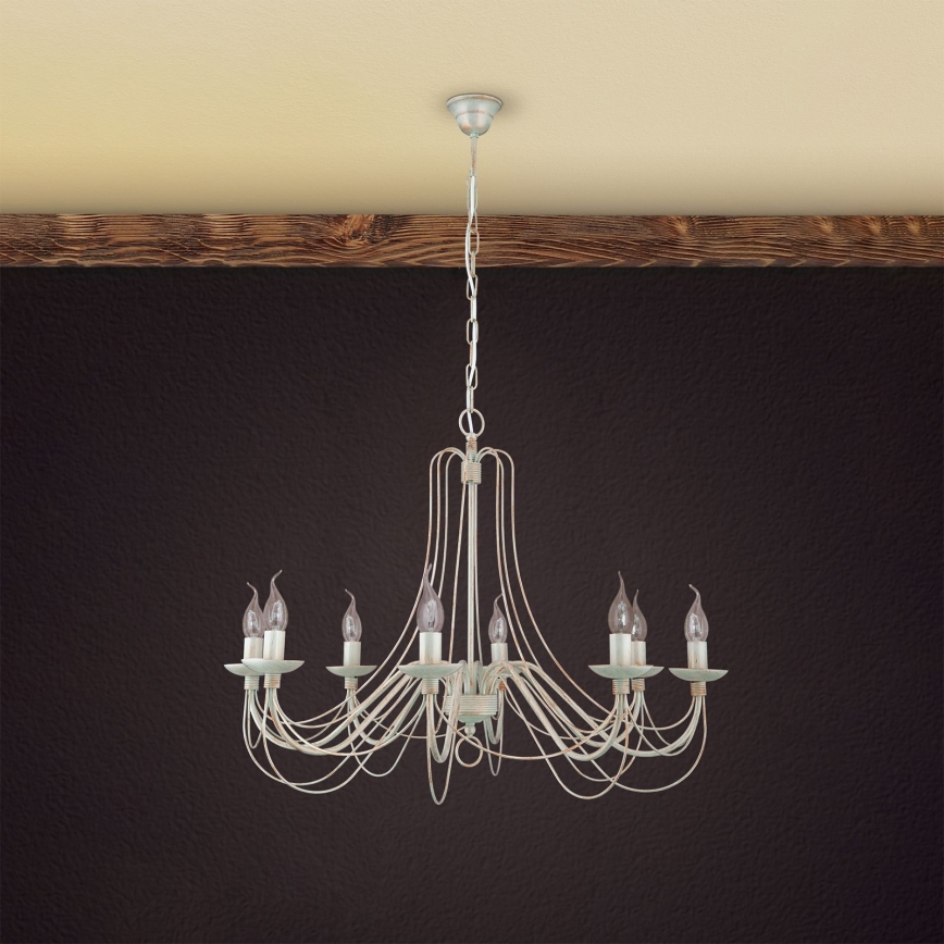 Żyrandol na łańcuchu VELA 8xE14/40W/230V śr. 80 cm biały/złoty/patyna
