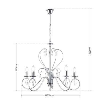 Żyrandol kryształowy na łańcuchu ALESSIA 5xE14/40W/230V chrom błyszczący