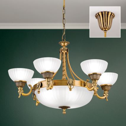 Żyrandol na łańcuchu ROCCA 9xE27/60W/230V śr. 75 cm brąz/biały