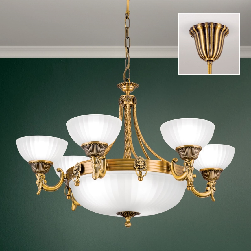 Żyrandol na łańcuchu ROCCA 9xE27/60W/230V śr. 75 cm brąz/biały