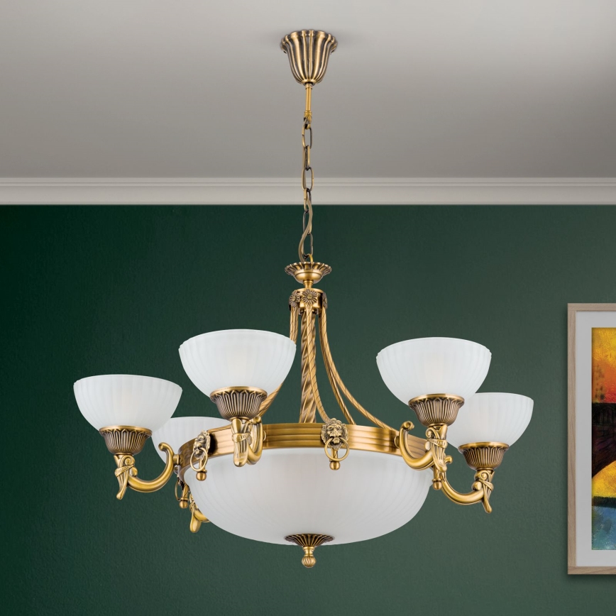 Żyrandol na łańcuchu ROCCA 9xE27/60W/230V śr. 75 cm brąz/biały