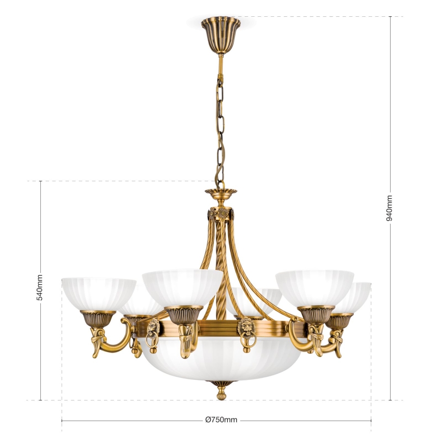 Żyrandol na łańcuchu ROCCA 9xE27/60W/230V śr. 75 cm brąz/biały