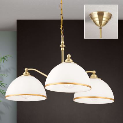 Żyrandol na łańcuchu OLD LAMP 3xE27/40W/230V śr. 65 cm biały/mosiądz
