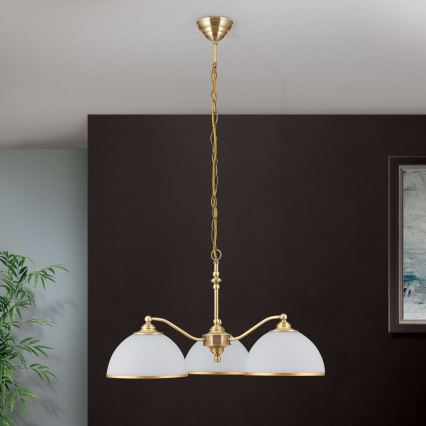 Żyrandol na łańcuchu OLD LAMP 3xE27/40W/230V śr. 65 cm biały/mosiądz