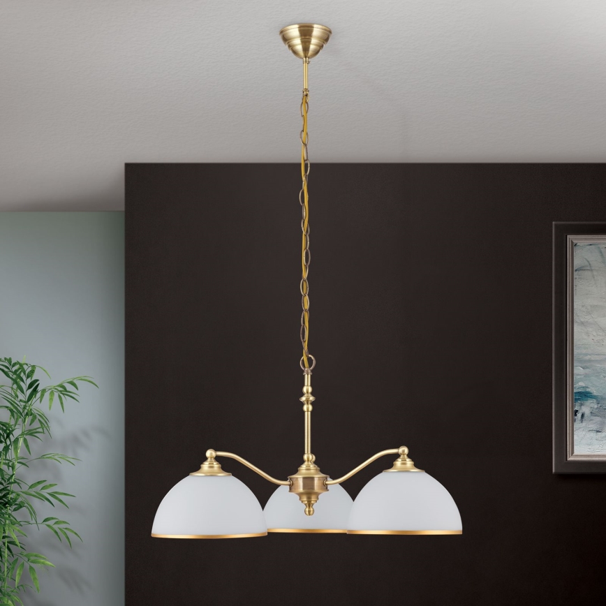 Żyrandol na łańcuchu OLD LAMP 3xE27/40W/230V śr. 65 cm biały/mosiądz