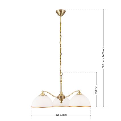 Żyrandol na łańcuchu OLD LAMP 3xE27/40W/230V śr. 65 cm biały/mosiądz
