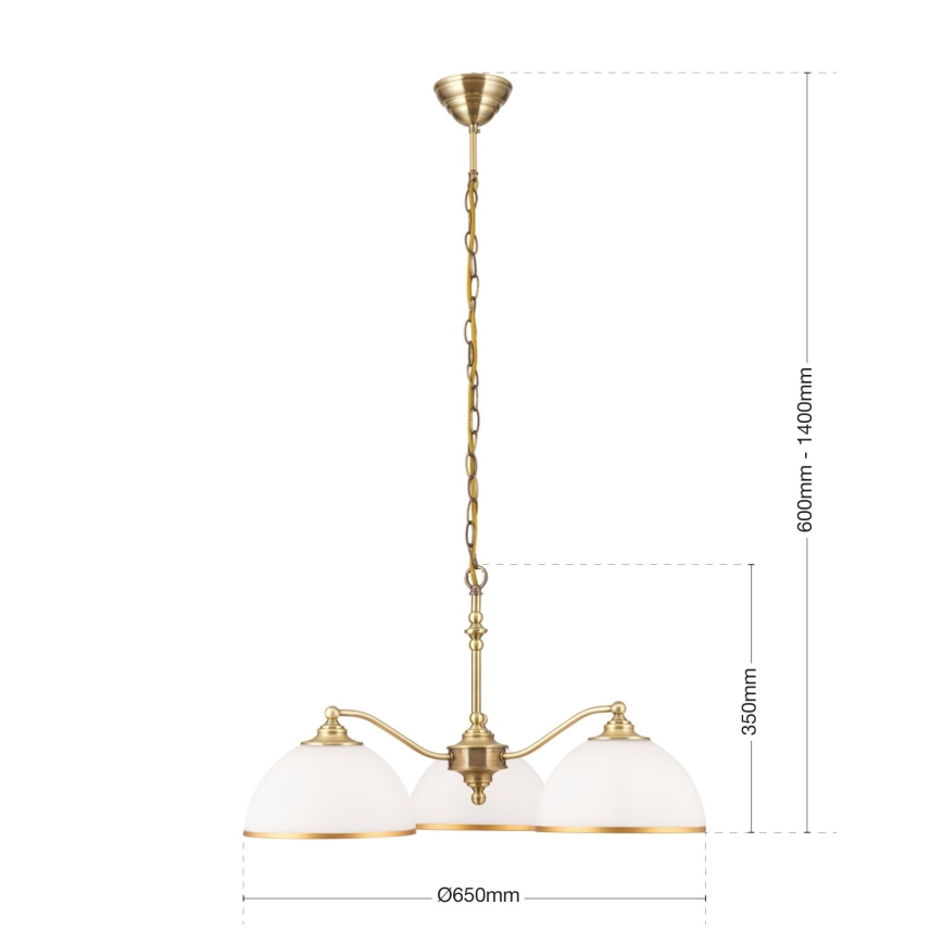 Żyrandol na łańcuchu OLD LAMP 3xE27/40W/230V śr. 65 cm biały/mosiądz