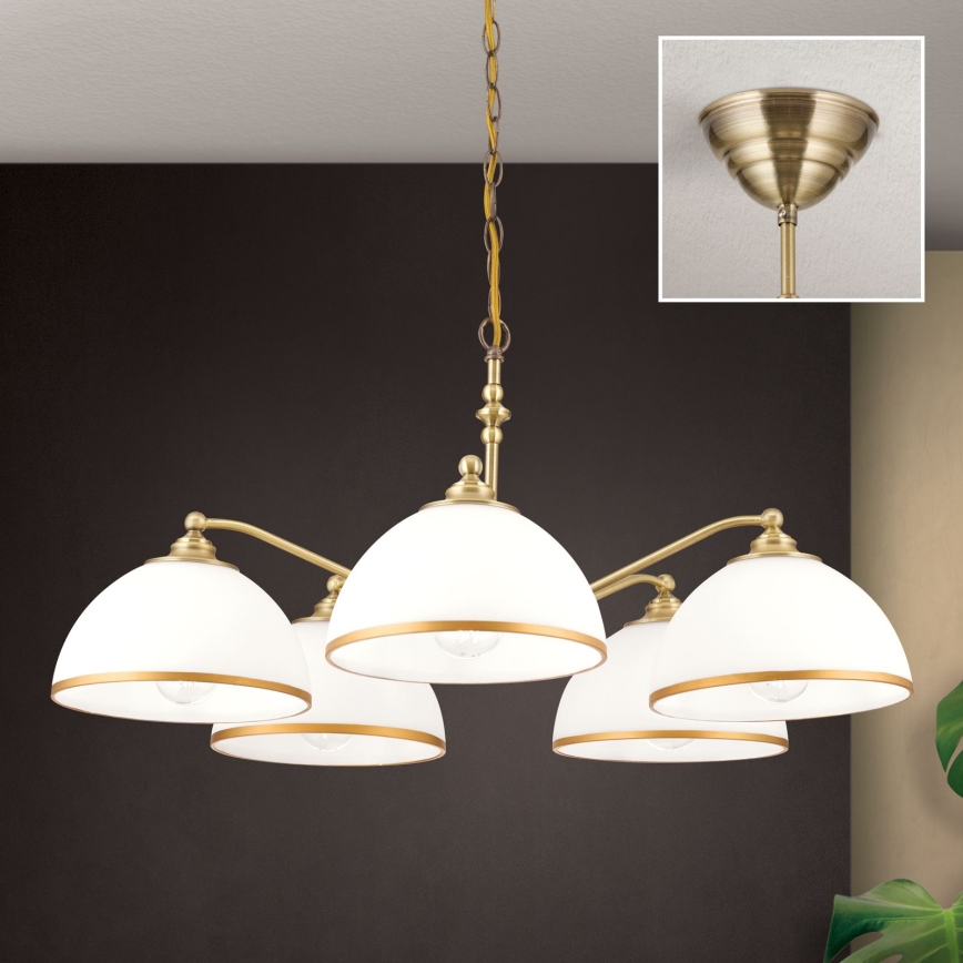 Żyrandol na łańcuchu OLD LAMP 5xE27/40W/230V śr. 75 cm biały/mosiądz