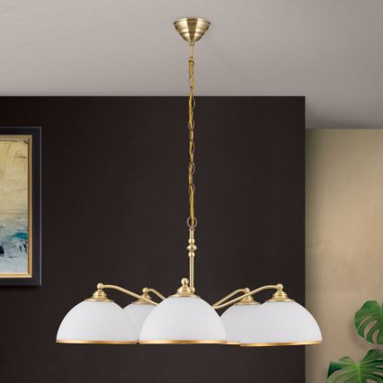 Żyrandol na łańcuchu OLD LAMP 5xE27/40W/230V śr. 75 cm biały/mosiądz