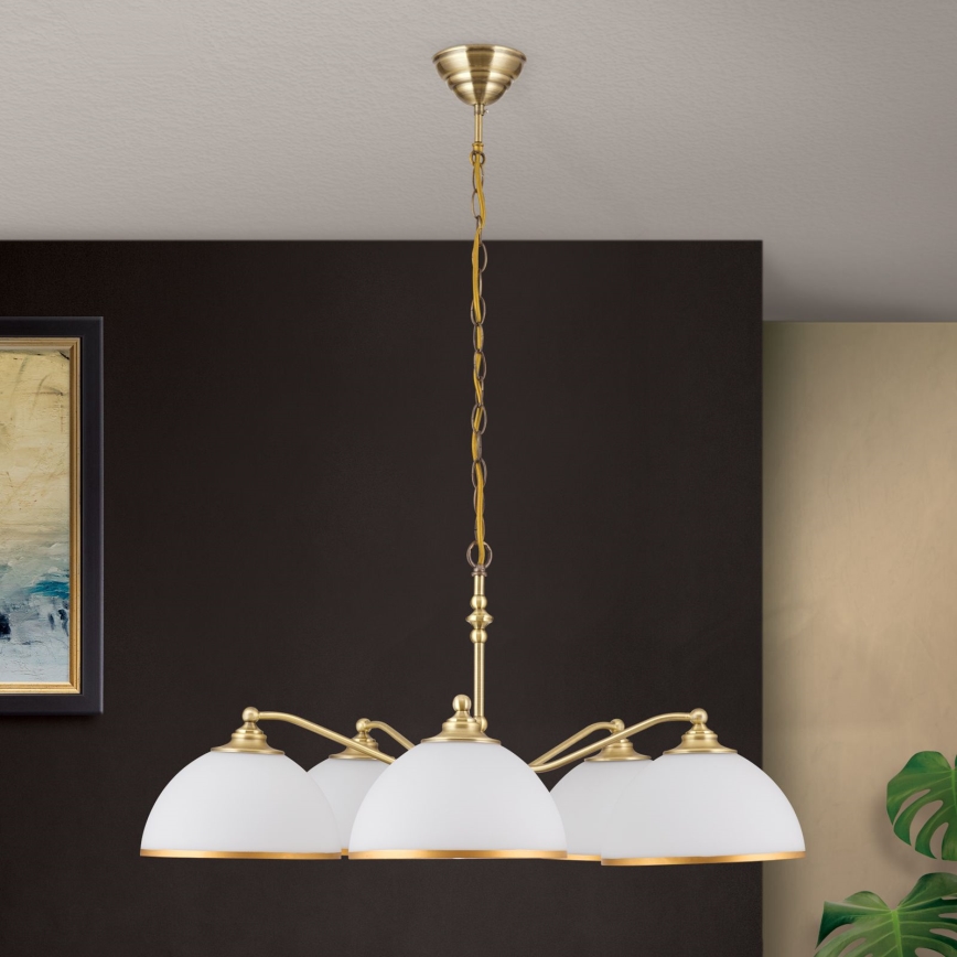 Żyrandol na łańcuchu OLD LAMP 5xE27/40W/230V śr. 75 cm biały/mosiądz