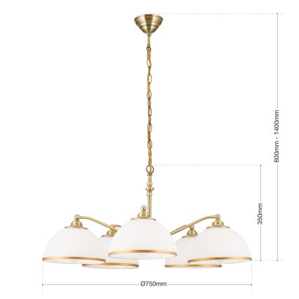 Żyrandol na łańcuchu OLD LAMP 5xE27/40W/230V śr. 75 cm biały/mosiądz