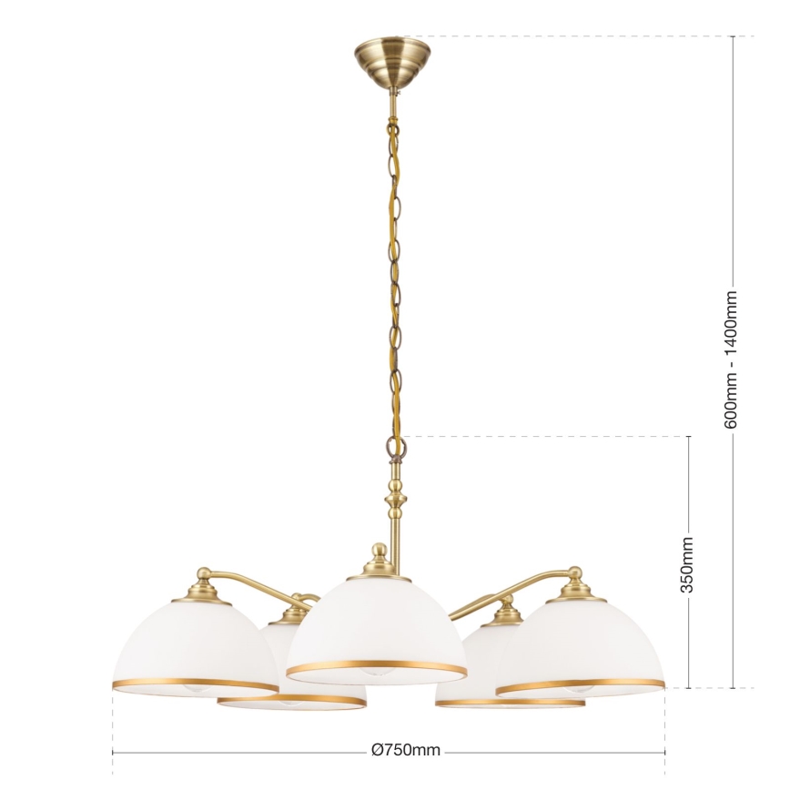 Żyrandol na łańcuchu OLD LAMP 5xE27/40W/230V śr. 75 cm biały/mosiądz