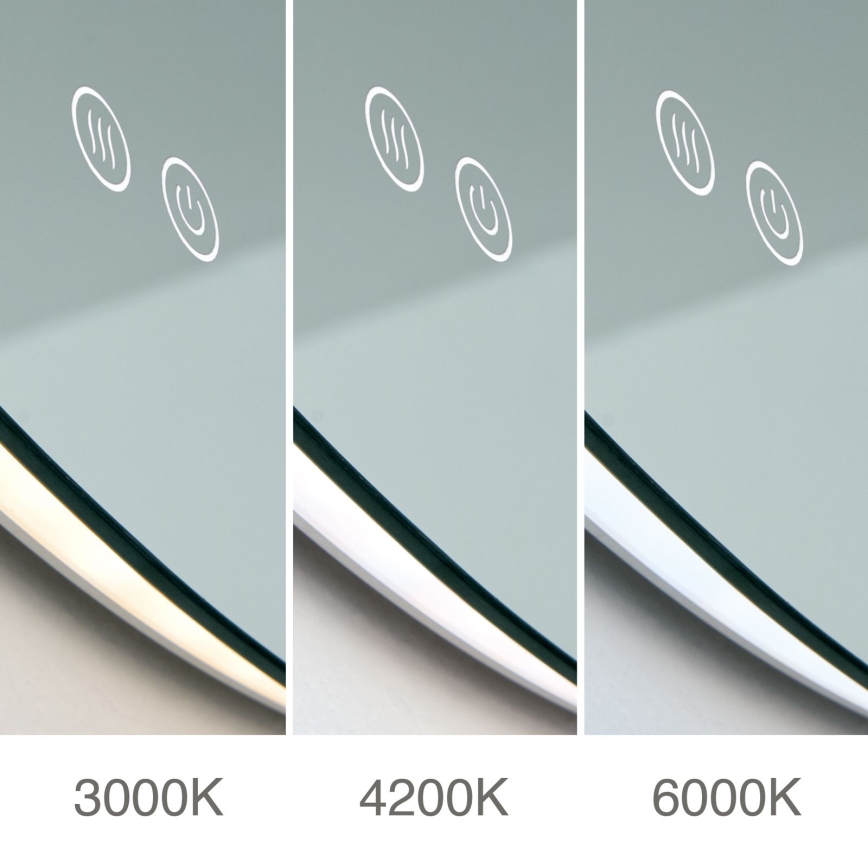 LED łazienkowe lustro ścienne z podświetleniem i ogrzewaniem FOCUS LED/27W/230V 3000/4200/6000K śr. 80 cm IP44