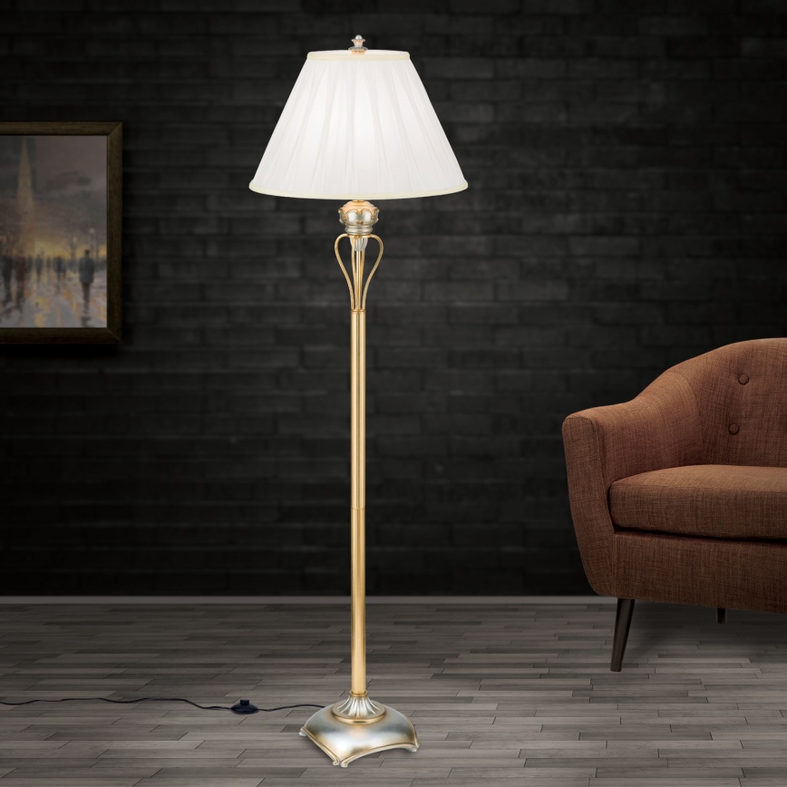 Lampa podłogowa TIZIA 1xE27/60W/230V biały/złoty/patyna