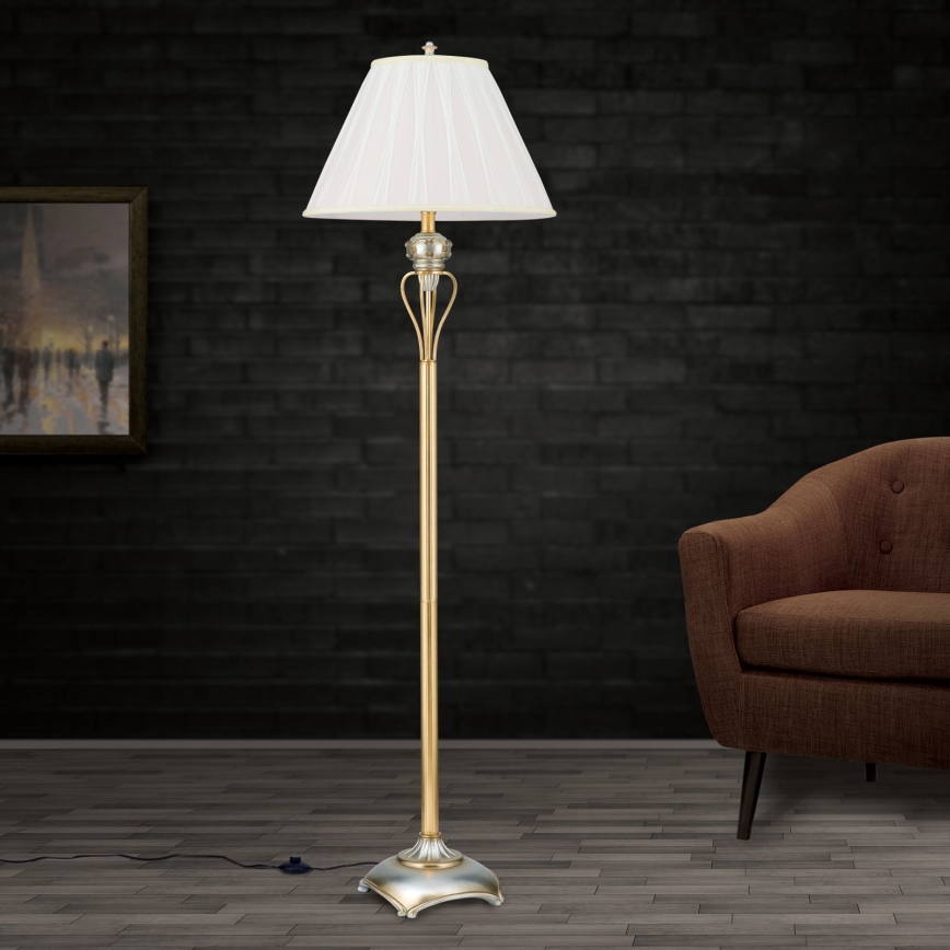 Lampa podłogowa TIZIA 1xE27/60W/230V biały/złoty/patyna