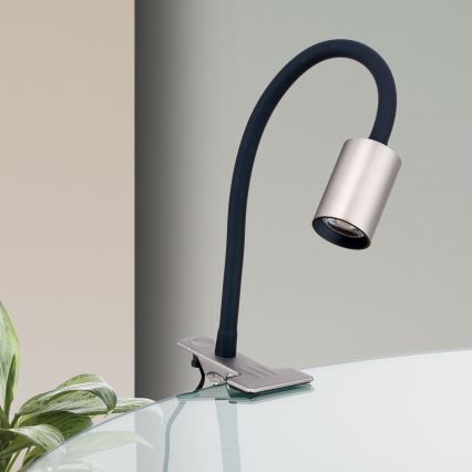 LED Elastyczna lampa stołowa z klipsem KURT LED/5W/230V srebrna