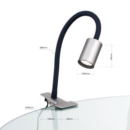 LED Elastyczna lampa stołowa z klipsem KURT LED/5W/230V srebrna