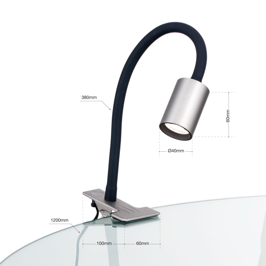 LED Elastyczna lampa stołowa z klipsem KURT LED/5W/230V srebrna