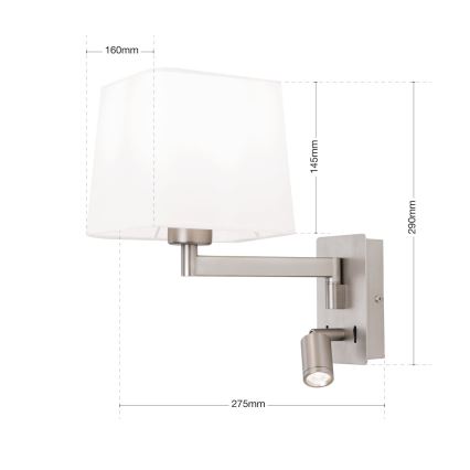 Lampa ścienna LED CARLTON 1xE27/40W/230V + LED/3W biała/matowy chrom