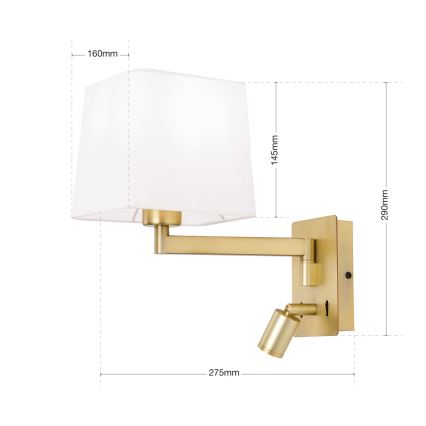 Lampa ścienna LED CARLTON 1xE27/40W/230V + LED/3W biała/złota