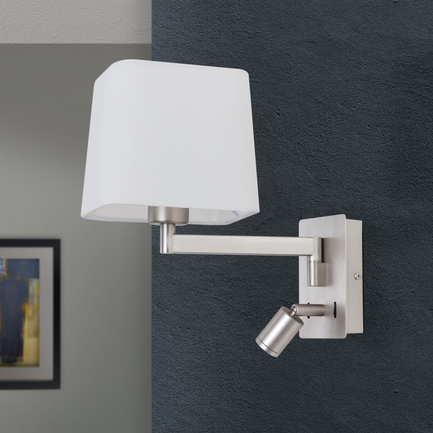 LED Kinkiet CARLTON 1xE27/40W/230V + LED/3W biały/matowy chrom