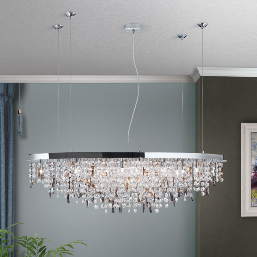 Żyrandol kryształowy na lince CRYSTALRIVER 21xG9/40W/230V chrom błyszczący