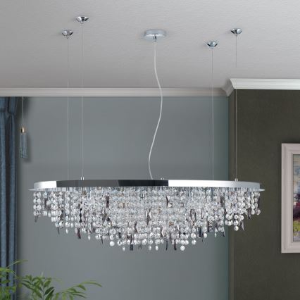 Żyrandol kryształowy na lince CRYSTALRIVER 21xG9/40W/230V chrom błyszczący