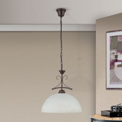 Żyrandol łańcuchowy RULA 1xE27/40W/230V śr. 35 cm biały/brązowy
