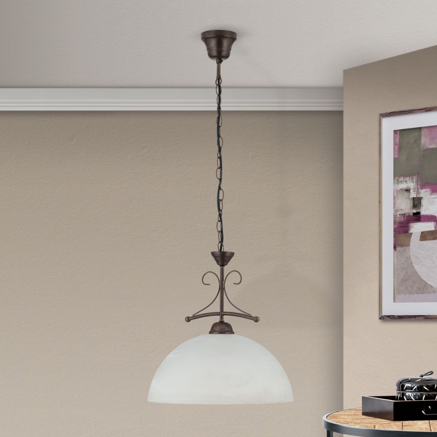 Żyrandol łańcuchowy RULA 1xE27/40W/230V śr. 35 cm biały/brązowy