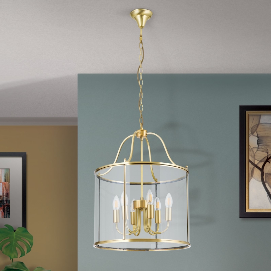 Żyrandol na łańcuchu BRUNO 6xE14/40W/230V śr. 43 cm złoty