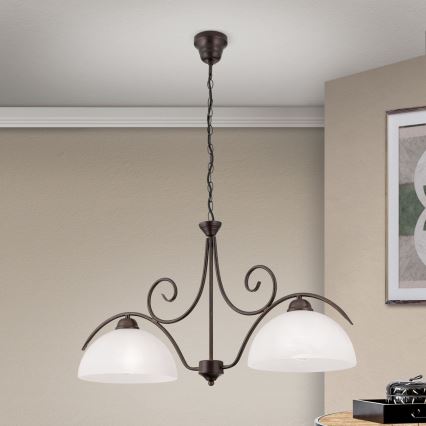 Żyrandol na łańcuchu RULA 2xE27/40W/230V biały/brązowy